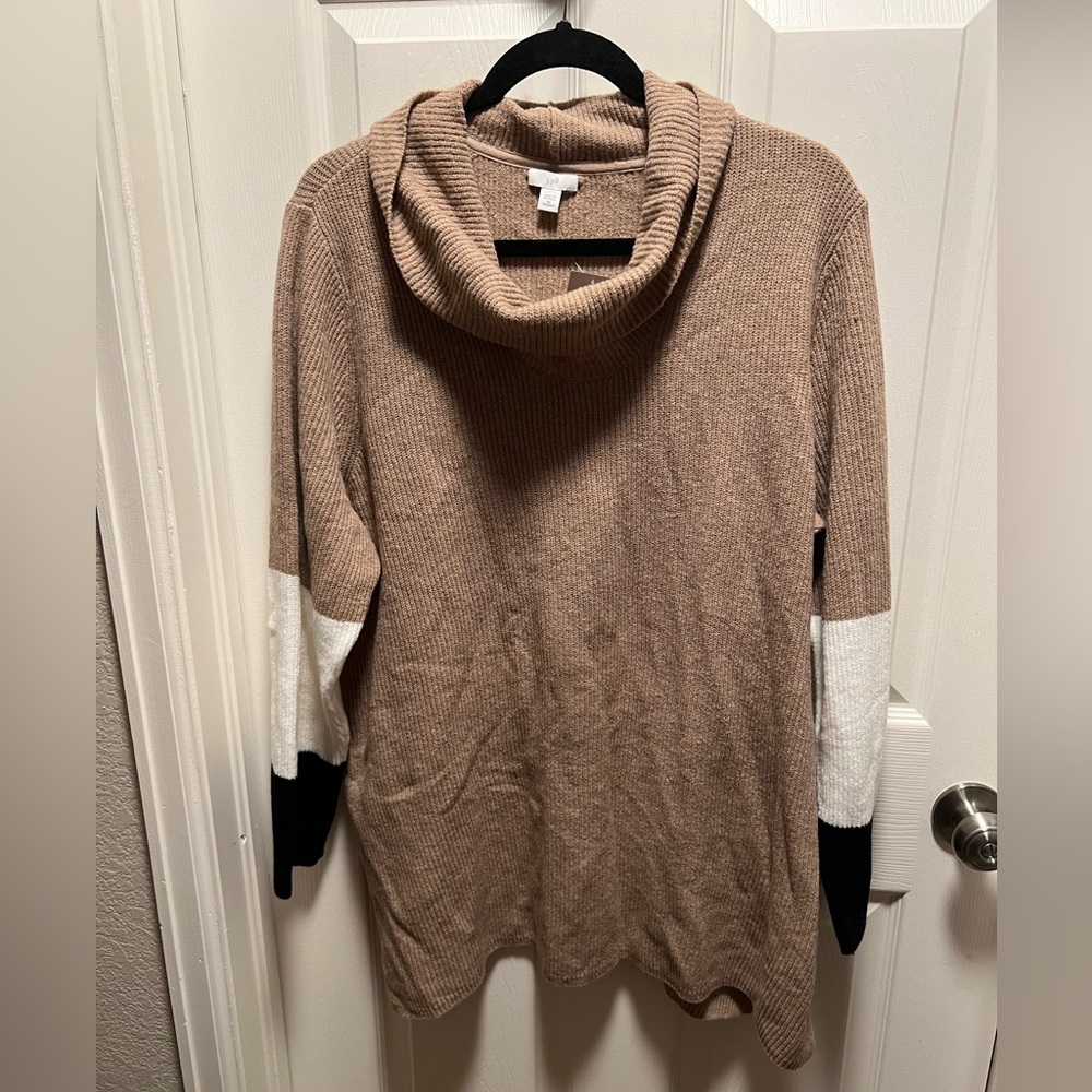 NEW J. Jill | Tan Cowl Neck Colorblock Sweater Sz 3x